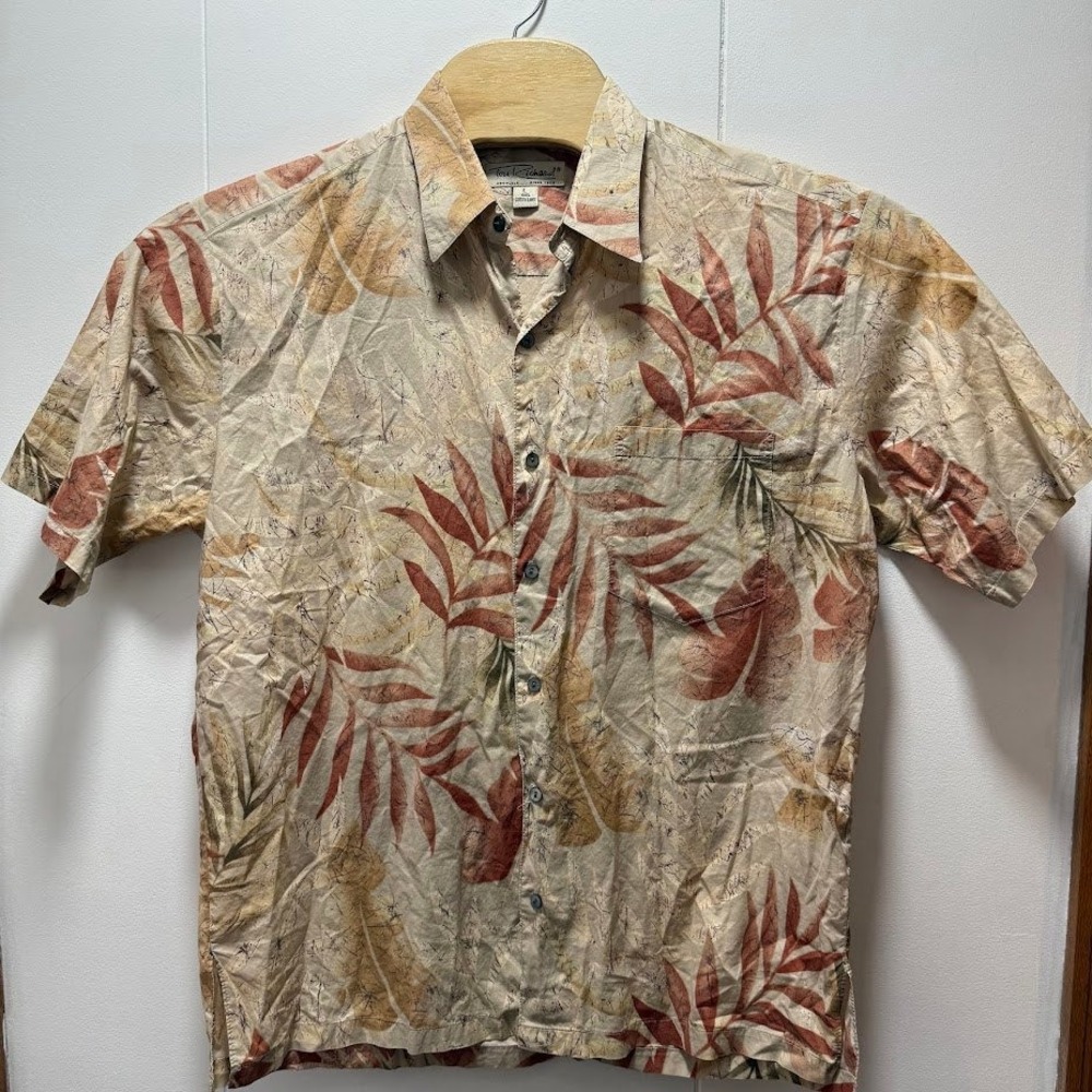 Tori Richard Mens Size Large Cotton Lawn Tropical Leaf Print Button Down Shirt